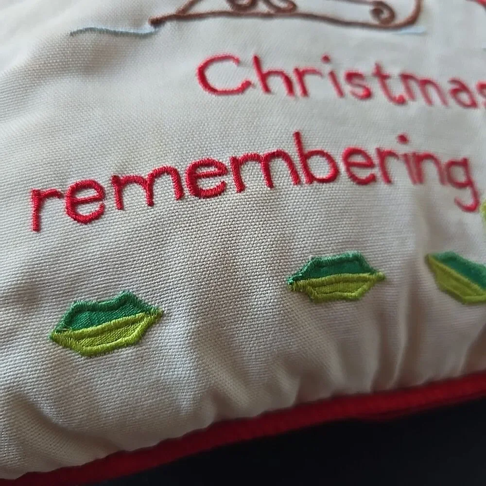 Vintage Silvestri Christmas Pillow Embroidered Applique Sleigh Horse Bells Holly